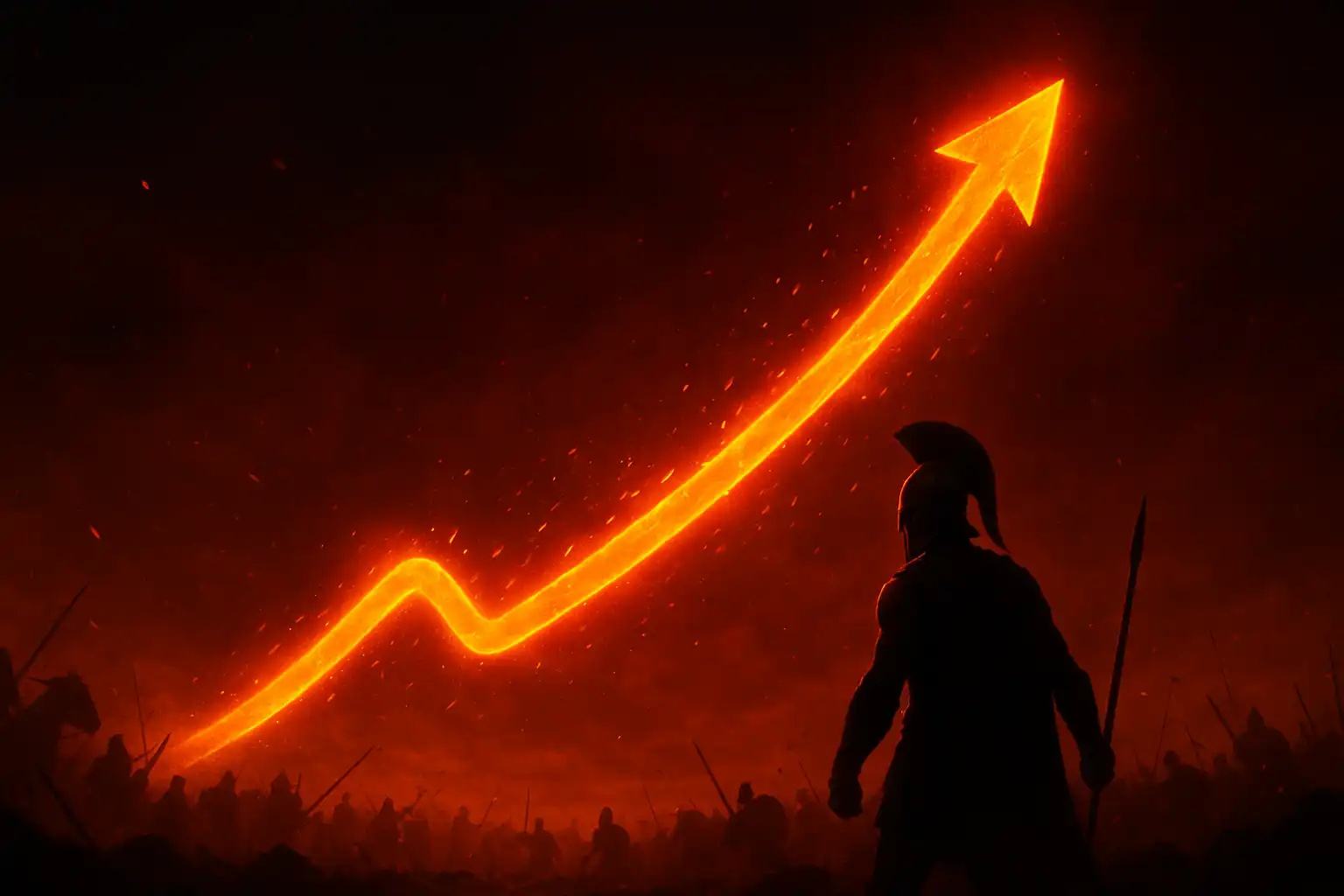 Rising fire multiplier curve over a Spartan battlefield backdrop