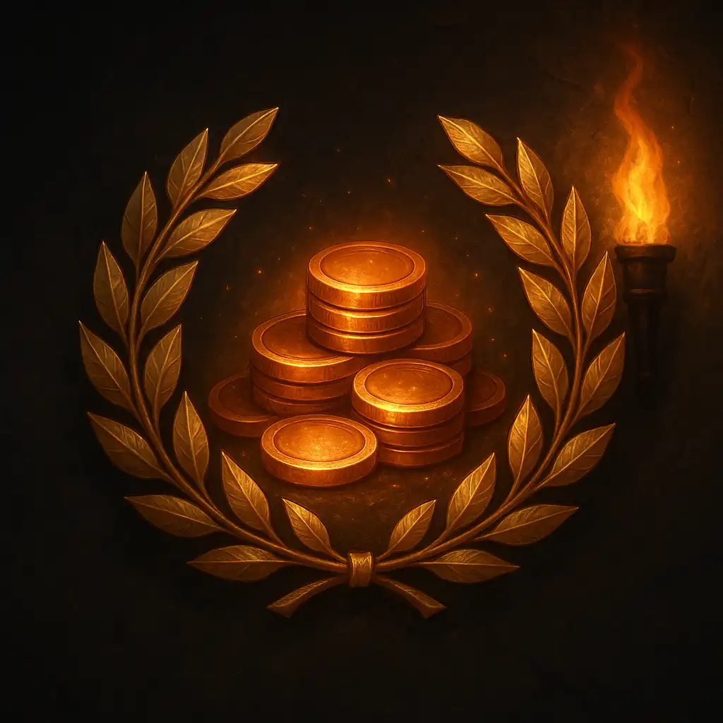 Laurel wreath and coins representing a claimed bonus